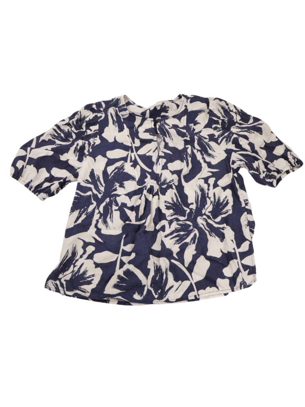 Calypso St. Barth Linen Blend Floral Top Navy Ivory Size Small